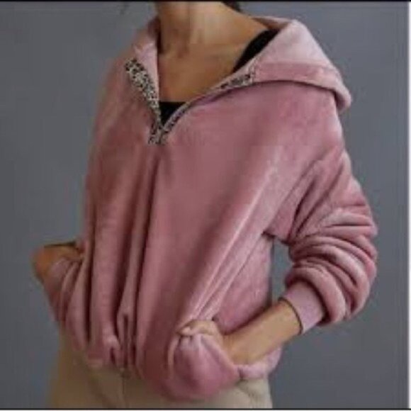 Anthropologie Sweaters - Anthro Sunday in Brooklyn ¼ Zip Pink Fuzzy Pullover Sweater